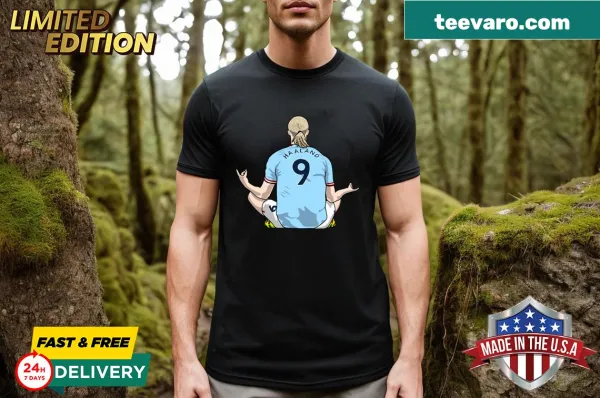 Illustrative t-shirt promoting meditation inspired by Haaland