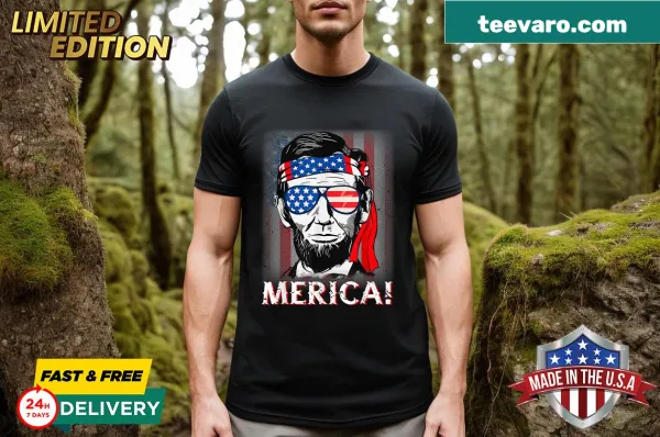 Stylish tee featuring Abraham Lincoln with USA flag for Independence Day