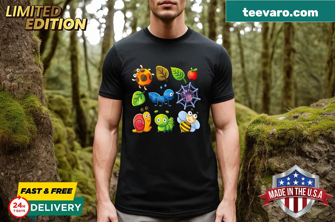 Vintage T-shirt with cartoon insects in a humorous design — on a men's t-shirt