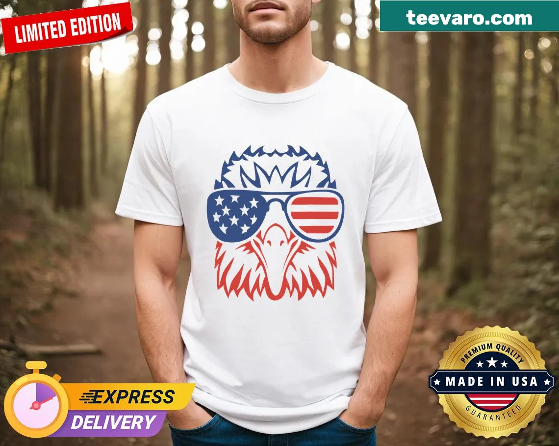 T-shirt with a majestic eagle and American flag illustration — on a men's t-shirt
