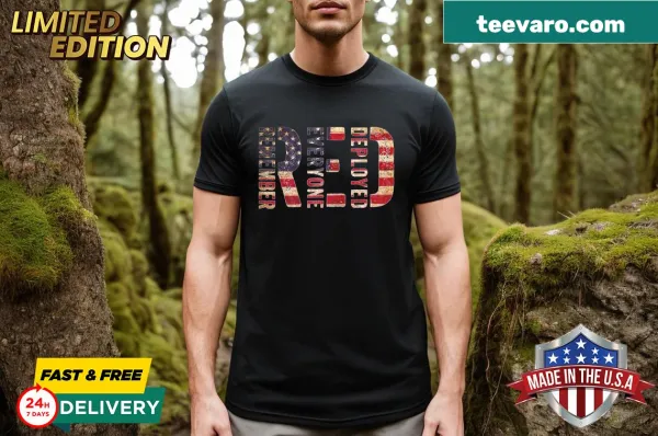 Retro T-shirt with American flag and remembrance text