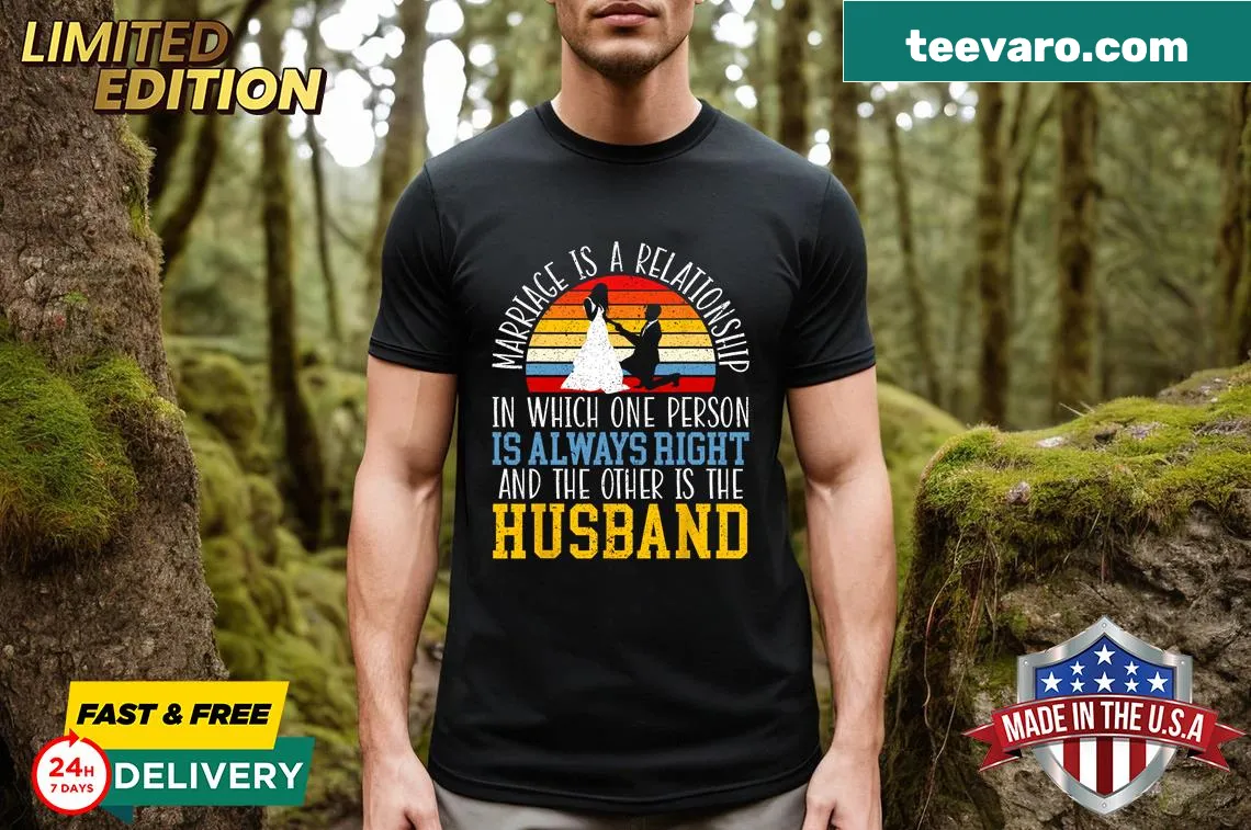 Funny anniversary t-shirt for married couples with humorous design — on a men's t-shirt