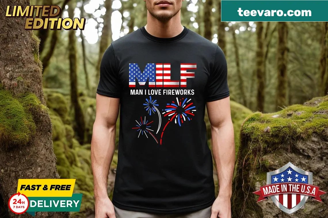 Funny fireworks t-shirt with playful patriotic phrase — on a men's t-shirt