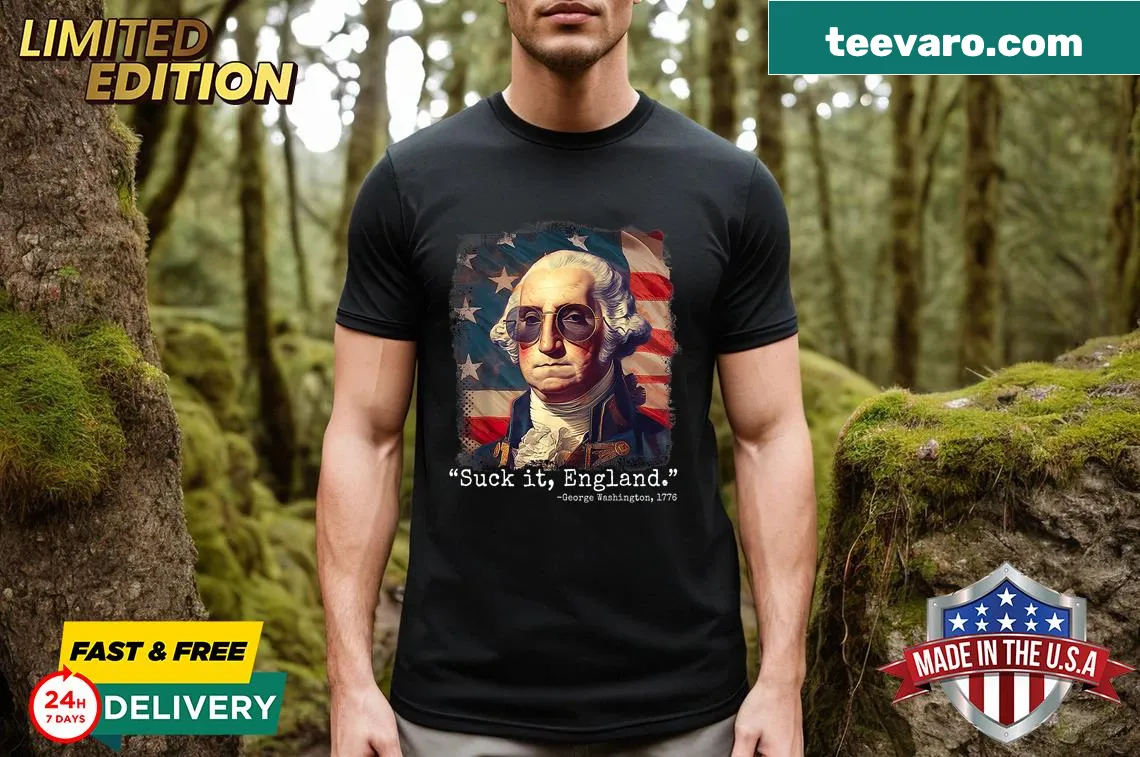 Sarcastic T-shirt with 'Suckit England' for Fourth of July — on a men's t-shirt