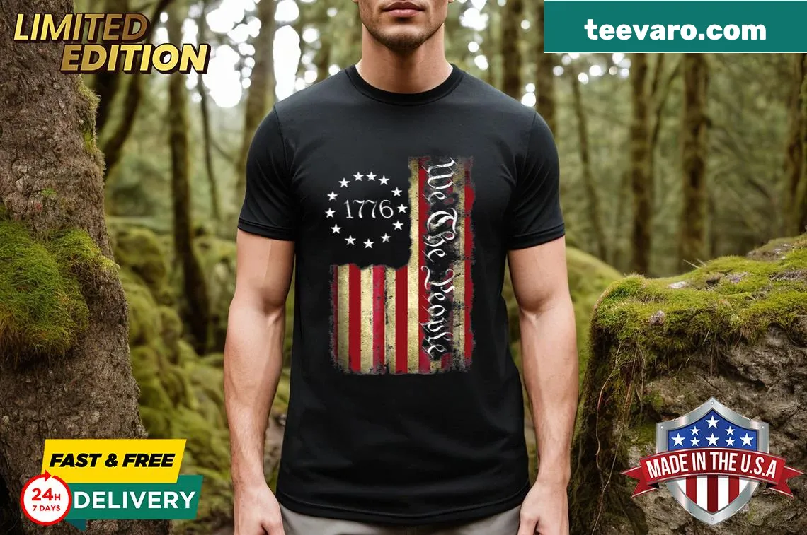 Patriotic t-shirt featuring the text '1776 We The People' — on a men's t-shirt