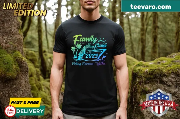 Family Cruise 2023 t-shirt with vacation-themed imagery