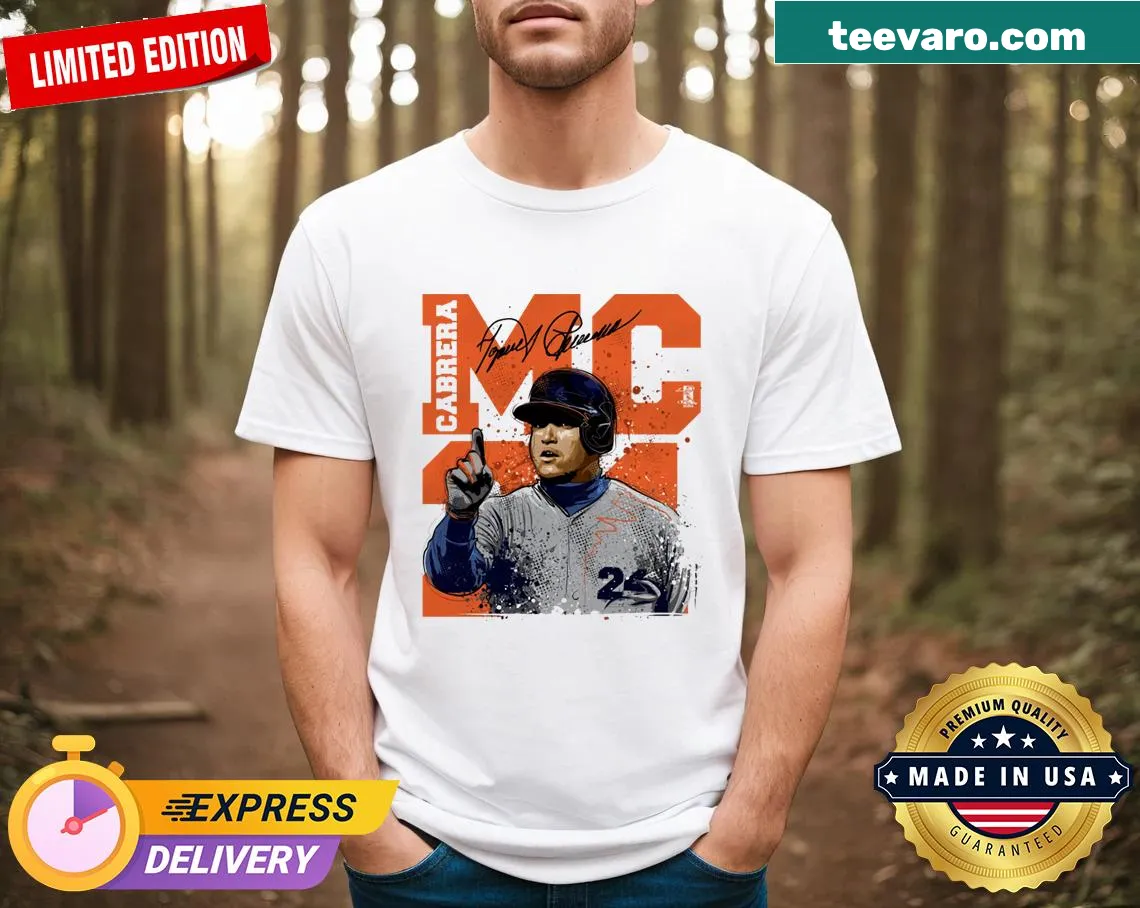 Detroit Mc24 T-shirt featuring Miguel Cabrera design — on a men's t-shirt