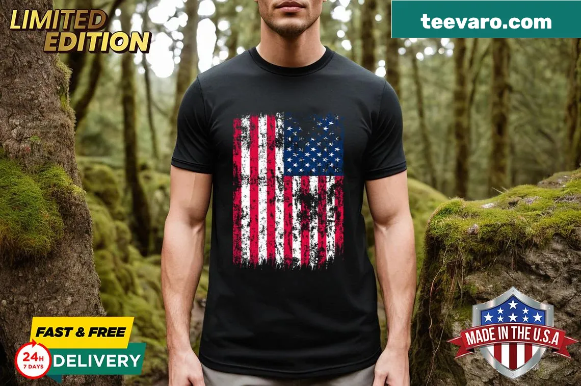American flag design on a Fourth of July t-shirt — on a men's t-shirt