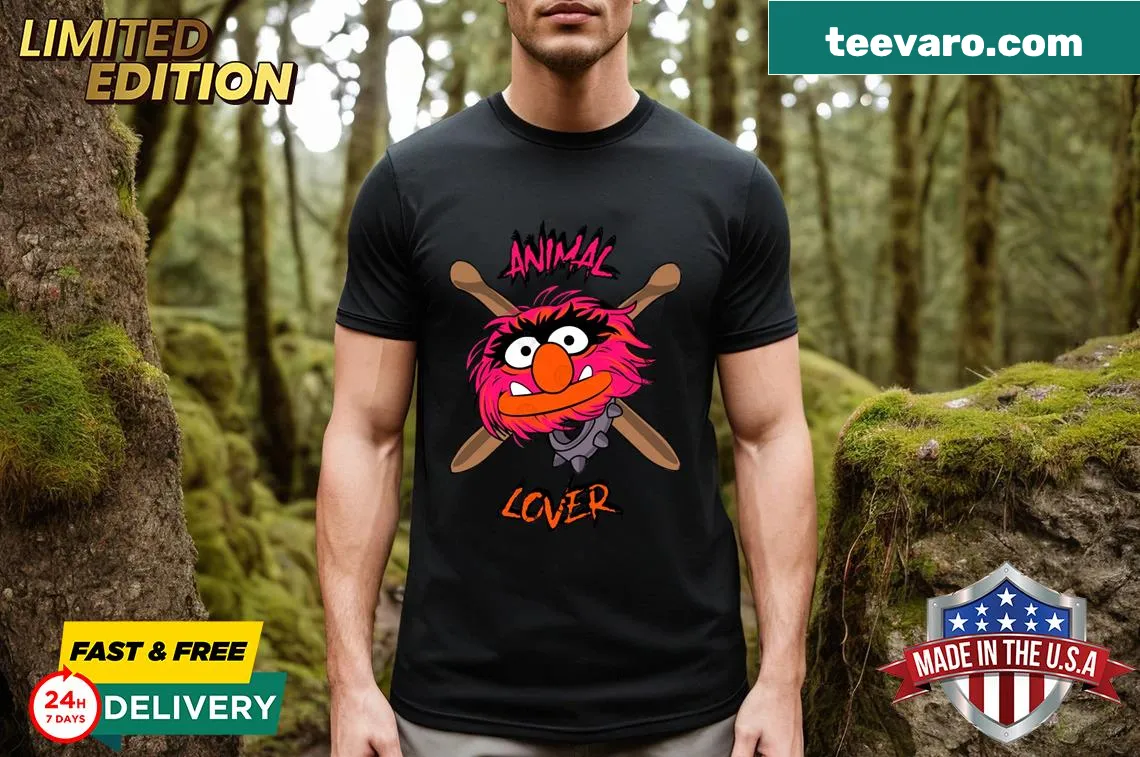 Animal lover T-shirt featuring a variety of cute animal illustrations. — on a men's t-shirt