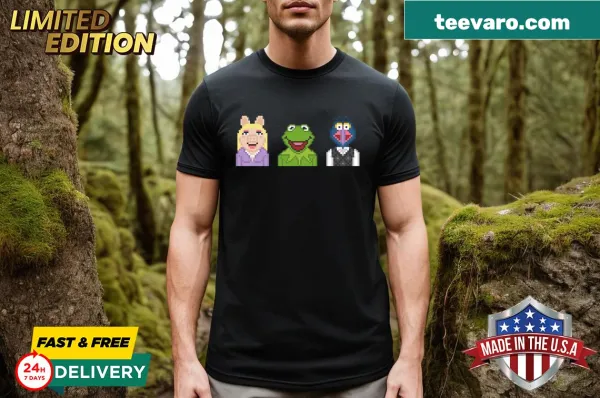 Kermit, Miss Piggy, and Gonzo pixel art t-shirt