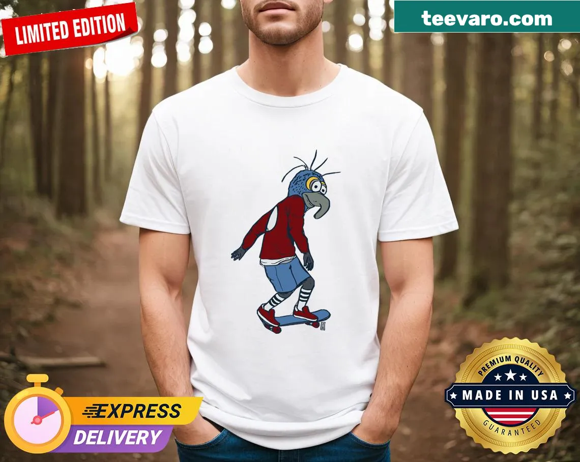 Illustrated T-shirt featuring a skate monster graphic — on a men's t-shirt