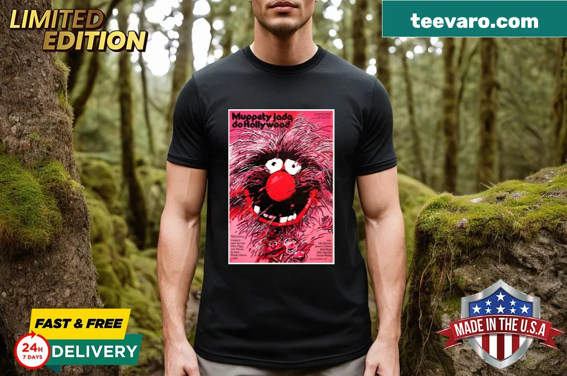 Vintage-style T-shirt featuring a retro Muppet Movie poster design — on a men's t-shirt