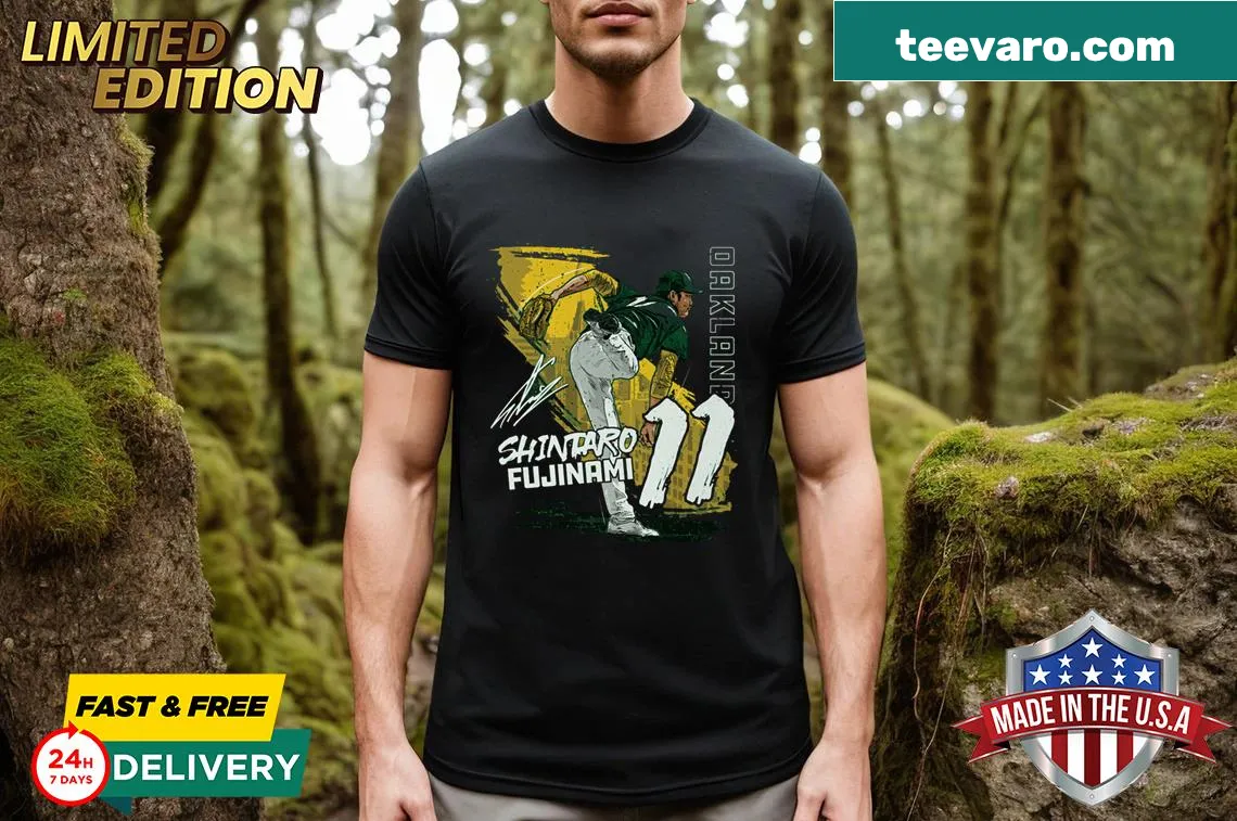 Oakland State statement T-shirt featuring Shintaro Fujinami's name. — on a men's t-shirt