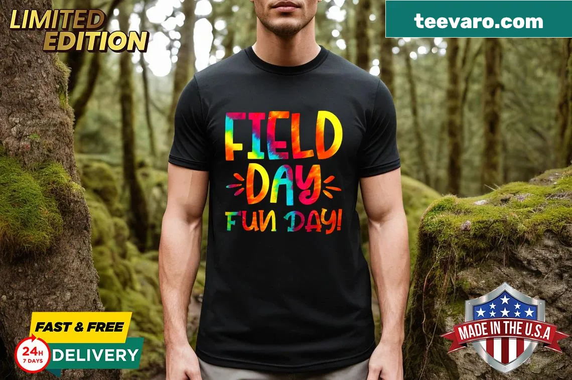 Humorous design for school field day with fun themes — on a men's t-shirt