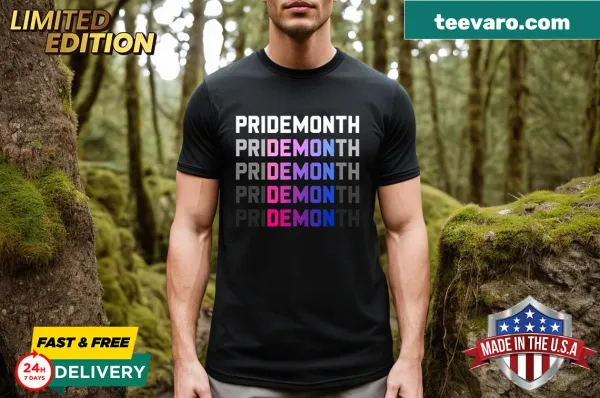 Vintage-style T-shirt with a demon graphic and bisexual pride symbol