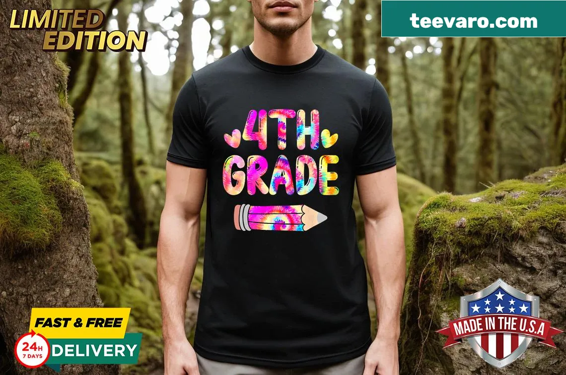 Playful T-shirt celebrating teachers and fourth graders — on a men's t-shirt
