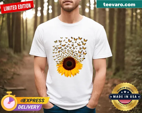 Graphic t-shirt with butterflies and sunflowers