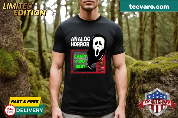 Illustrated T-shirt with analog horror imagery