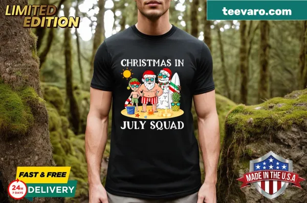 Playful Santa and friends graphic for Christmas in July