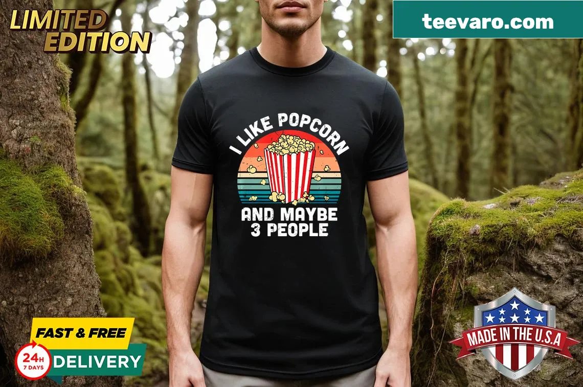 Vintage distressed T-shirt with popcorn and humorous text — on a men's t-shirt