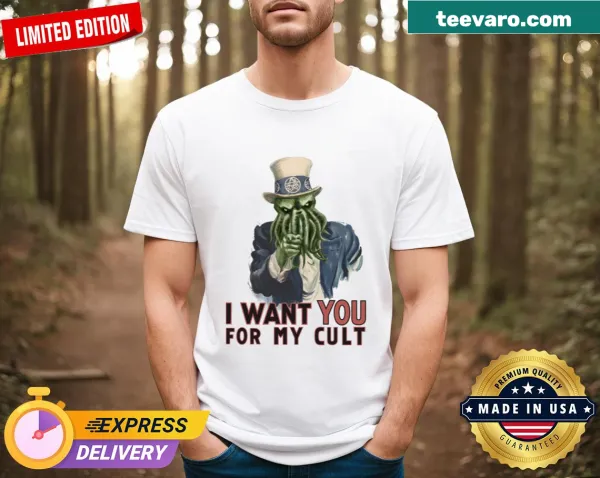 Parody graphic tee featuring Uncle Sam and Cthulhu for cult humor.