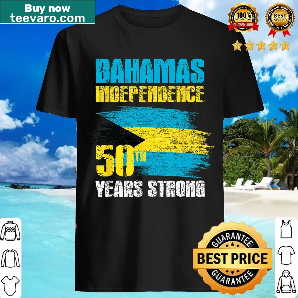 T-shirt celebrating Bahamas Independence Day with a commemorative design — on a men's t-shirt