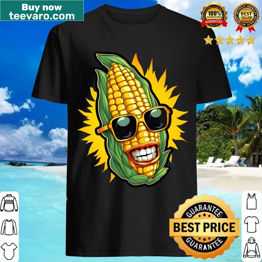T-shirt featuring the phrase 'Corn In The Sun' in fun typography — on a men's t-shirt