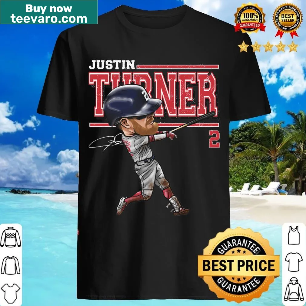 Cartoon-style T-shirt featuring Justin Turner in a playful design — on a men's t-shirt
