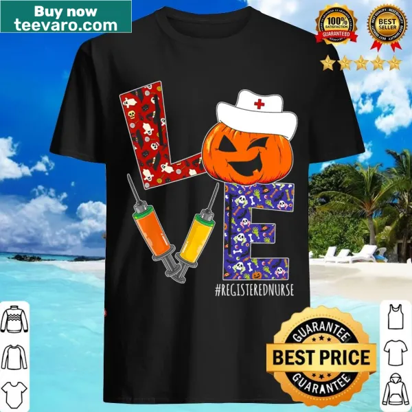 Halloween-themed pumpkin T-shirt for registered nurses featuring nurse motifs