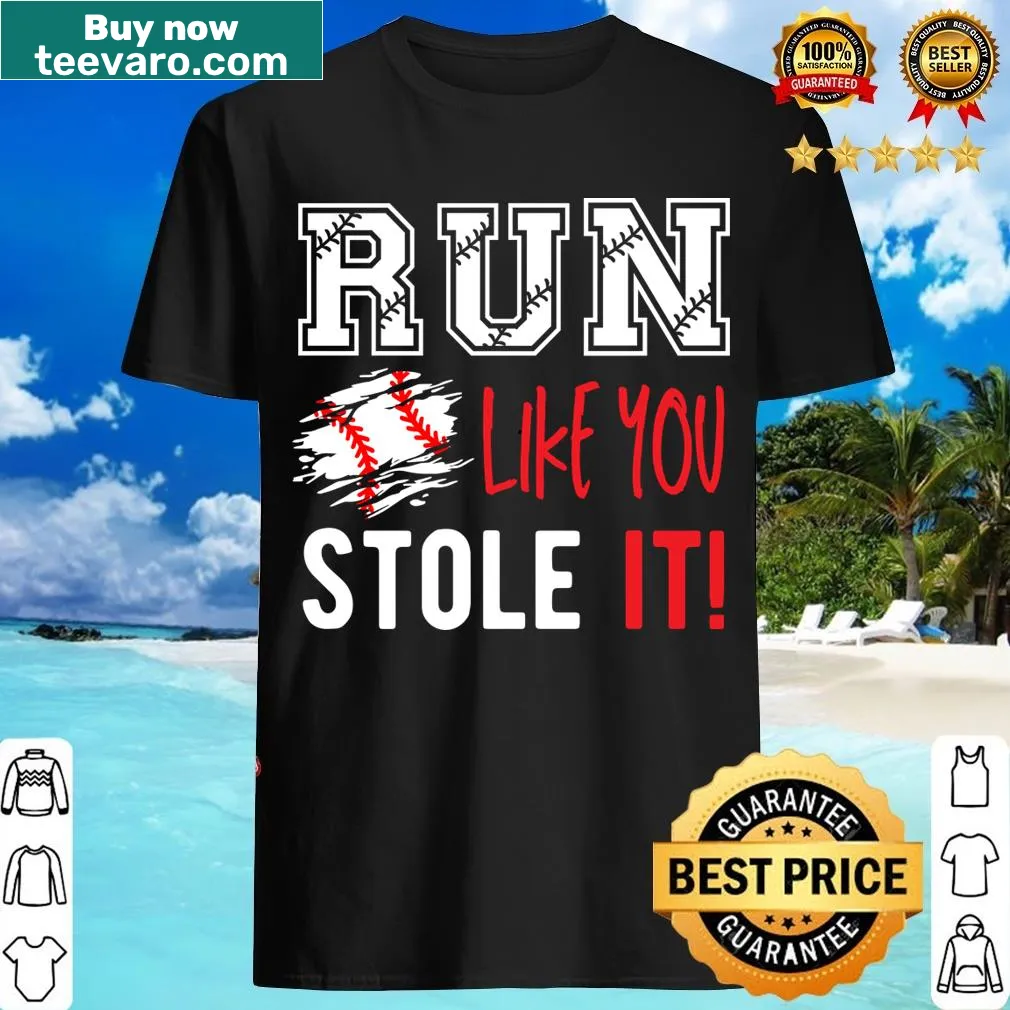 Motivational Run Like You Stole It t-shirt with bold typography — on a men's t-shirt