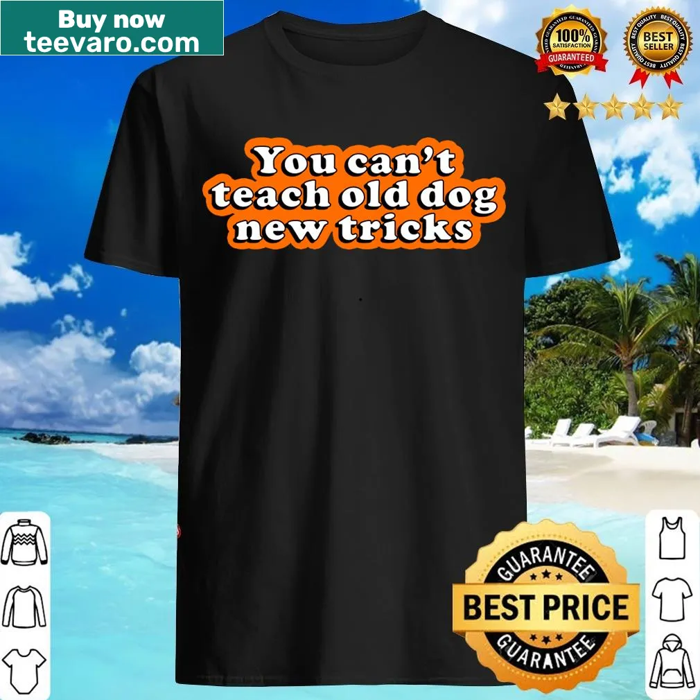 Funny t-shirt with text 'You Can't Teach An Old Dog New Tricks' — on a men's t-shirt