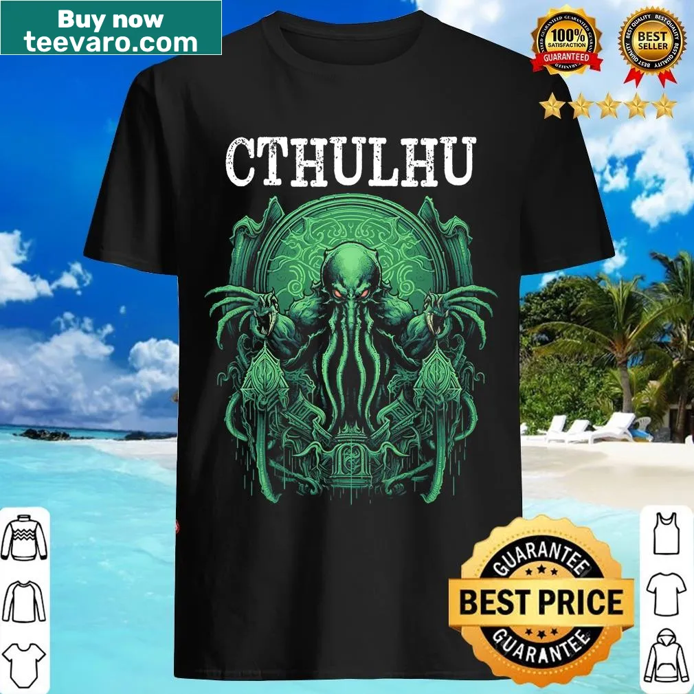 Minimalist t-shirt featuring the Cthulhu design — on a men's t-shirt