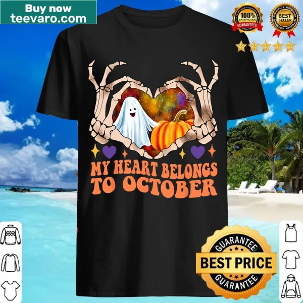 Retro Halloween shirt with a cute ghost and skeleton hand graphic