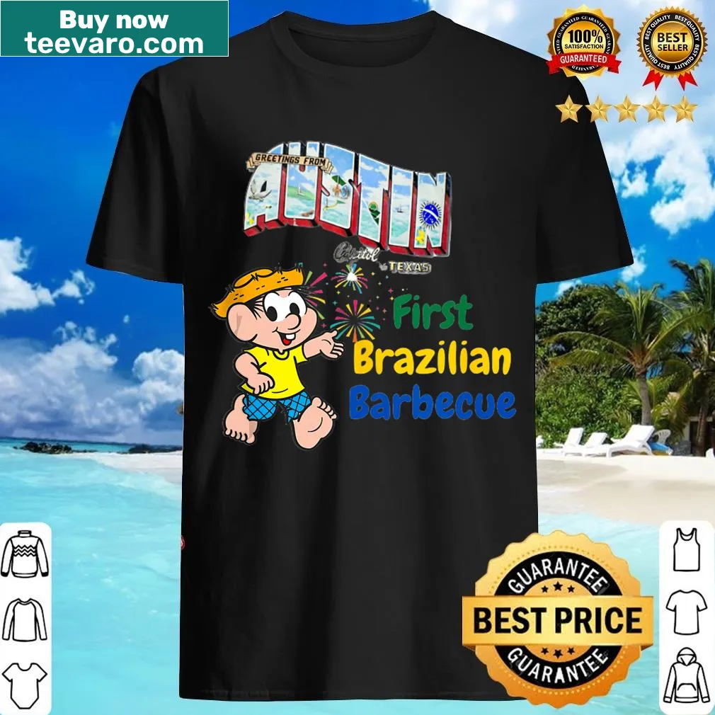 Typography design celebrating Brazilian barbecue on T-shirt — on a men's t-shirt