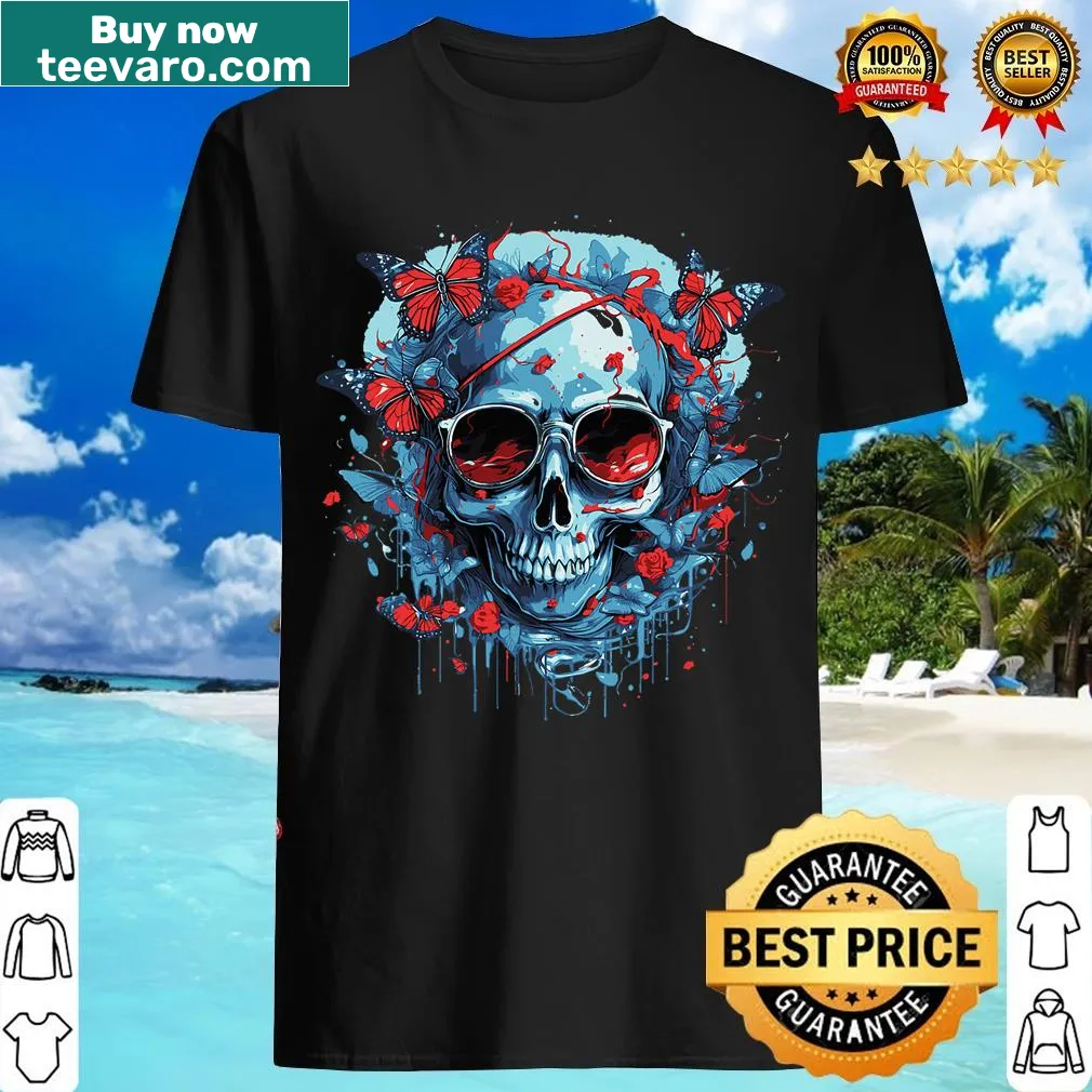 Cartoon zombie butterfly graphic on T-shirt — on a men's t-shirt