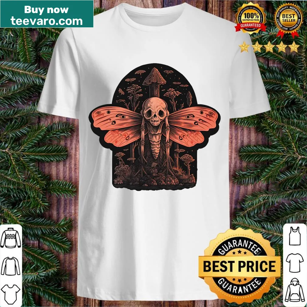 Goth-inspired Mothman skull graphic t-shirt — on a men's t-shirt