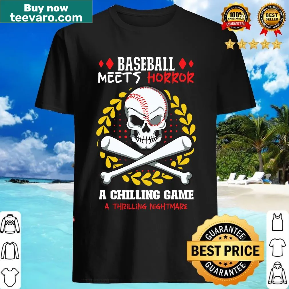 Illustrated baseball player design with horror elements on a t-shirt. — on a men's t-shirt
