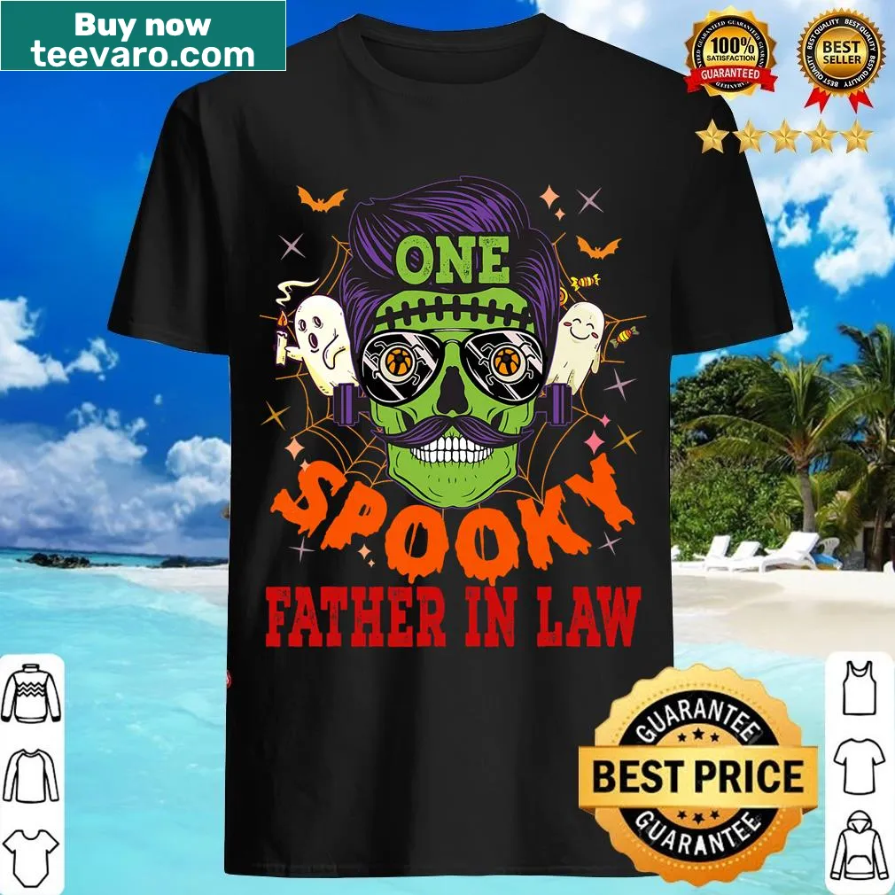 Funny Halloween T-shirt featuring a spooky father-in-law in sunglasses — on a men's t-shirt