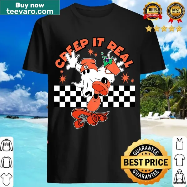 Retro ghost design on a Halloween-themed T-shirt for kids