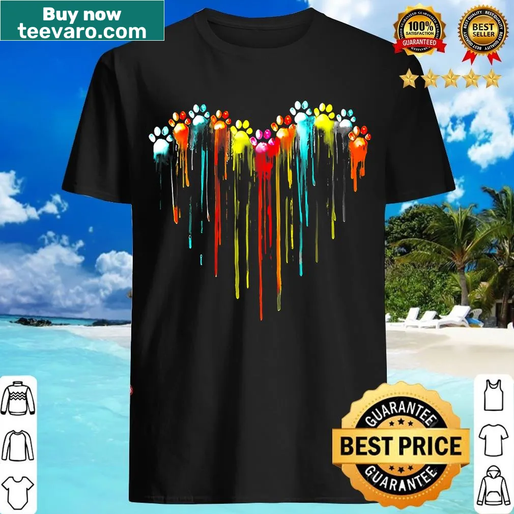 Heart made of dog paw prints graphic on T-shirt — on a men's t-shirt