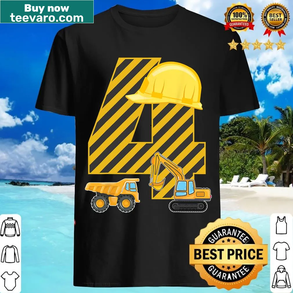 Construction-themed birthday T-shirt for a 4-year-old boy. — on a men's t-shirt