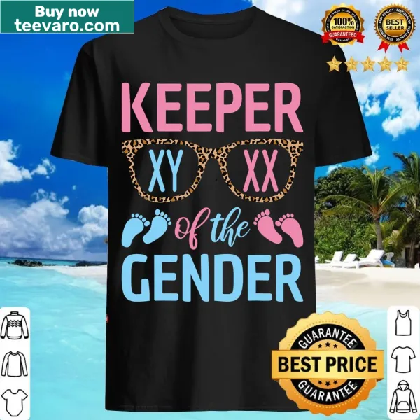 Cute t-shirt for gender reveal party with Keeper Of The Gender text