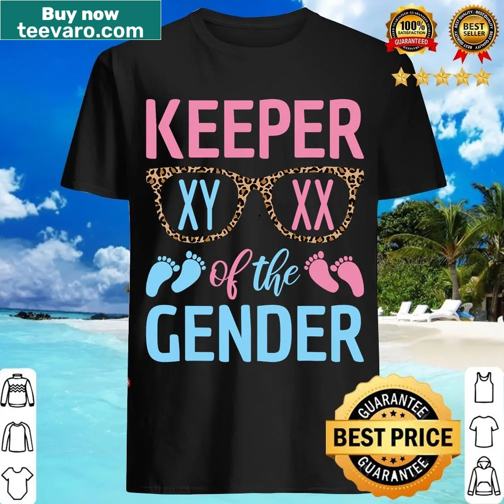 Cute t-shirt for gender reveal party with Keeper Of The Gender text — on a men's t-shirt