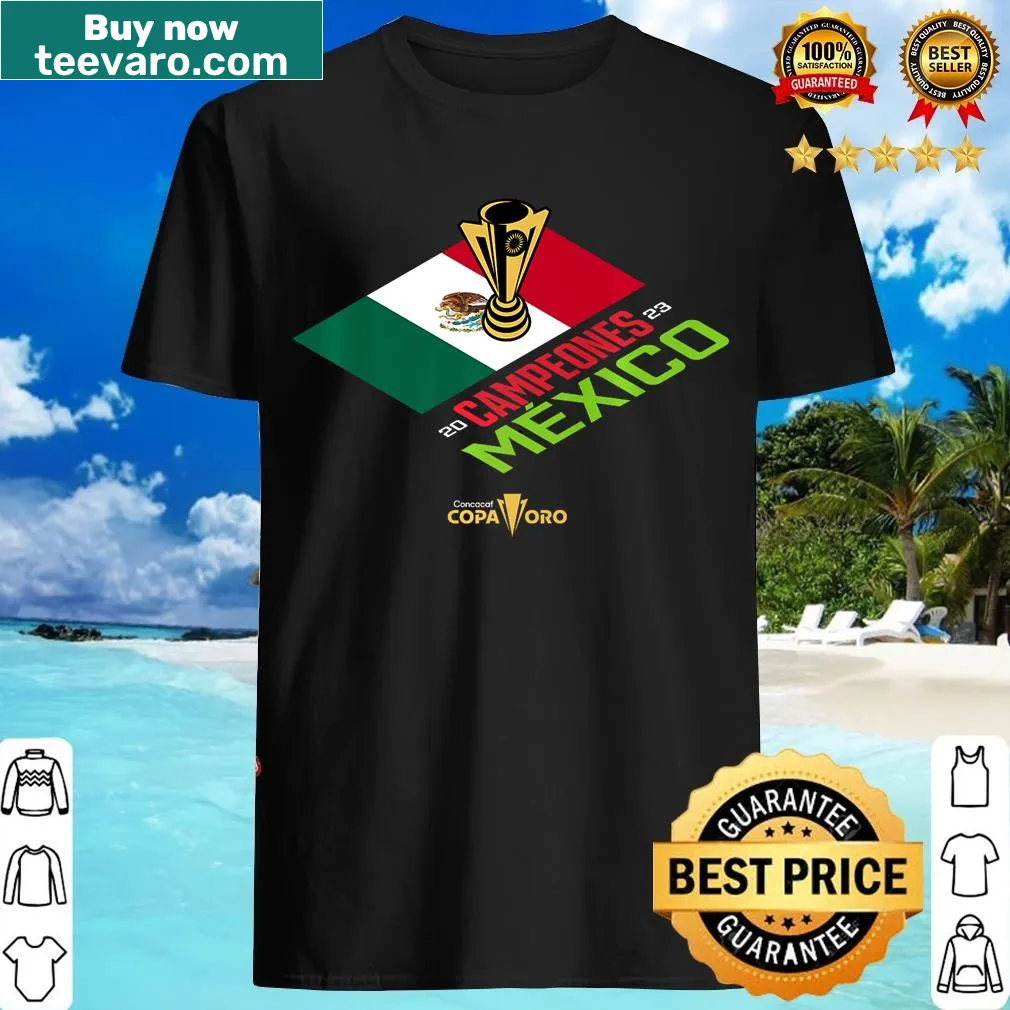 T-shirt celebrating Mexico as Champions of the Gold Cup with bold graphics. — on a men's t-shirt