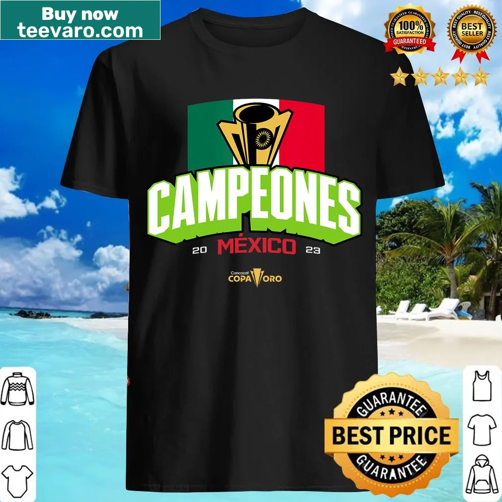 Mexico Champions of the Gold Cup t-shirt with bold text — on a men's t-shirt