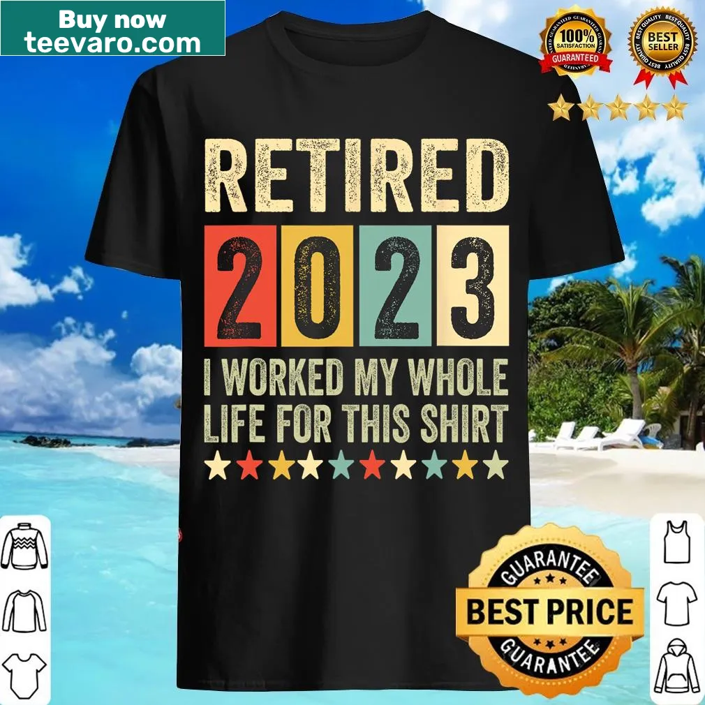 Retirement T-shirt featuring the year 2023 and celebratory text — on a men's t-shirt