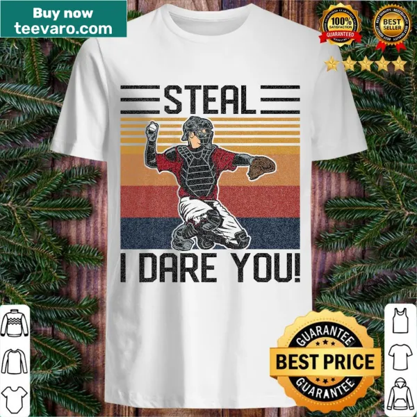 Vintage baseball t-shirt with a humorous 'Steal I Dare You' message