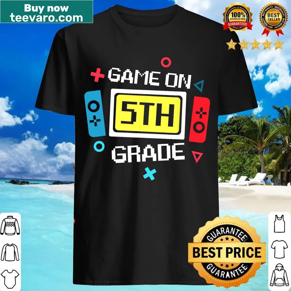 Fun t-shirt for 5th graders featuring gaming graphics and text — on a men's t-shirt
