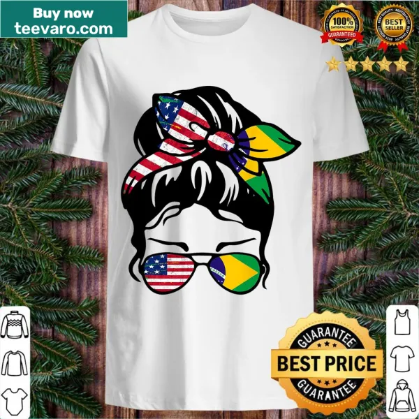 Funny T-shirt with Brazilian and American flags and playful text