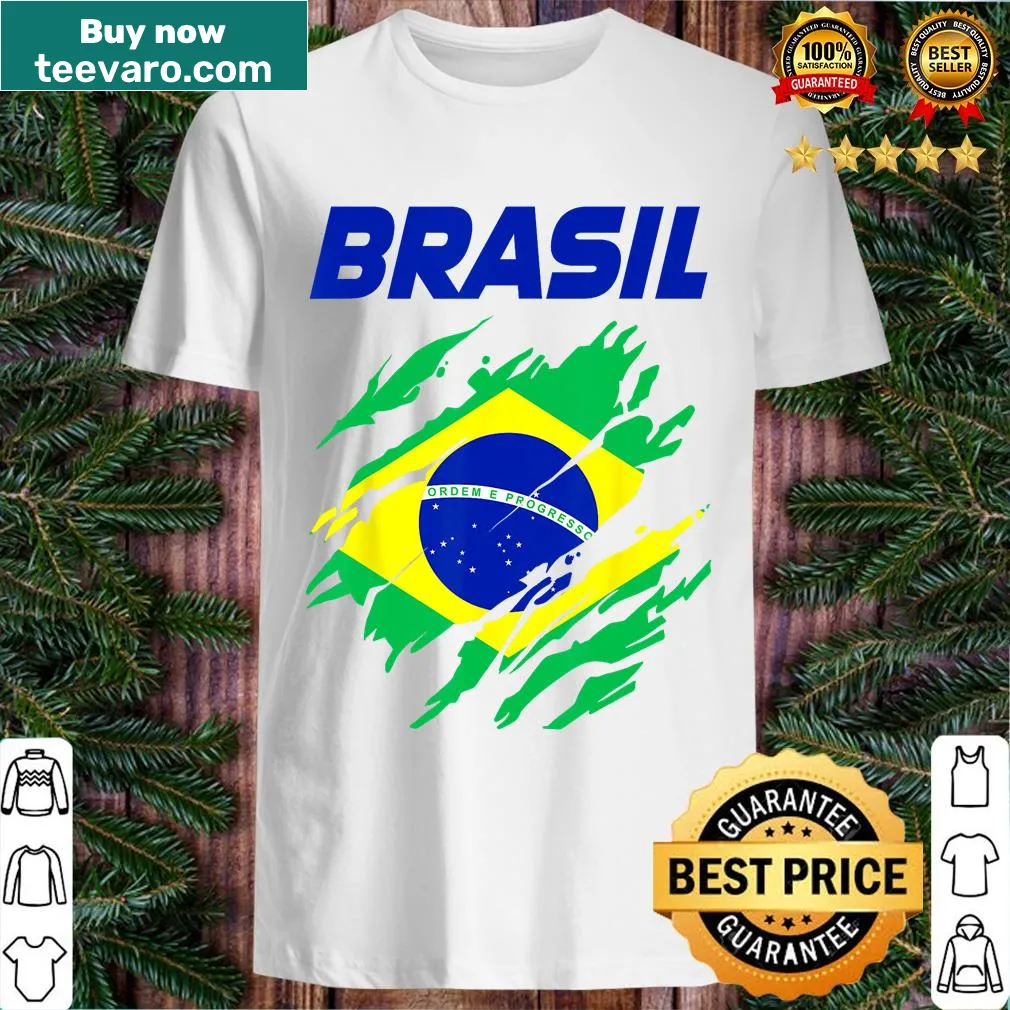 T-shirt featuring the Brazilian flag design — on a men's t-shirt